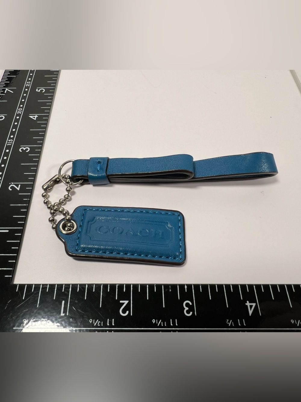 Coach Leather Hangtag Wrist Strap Key Fob Blue Set